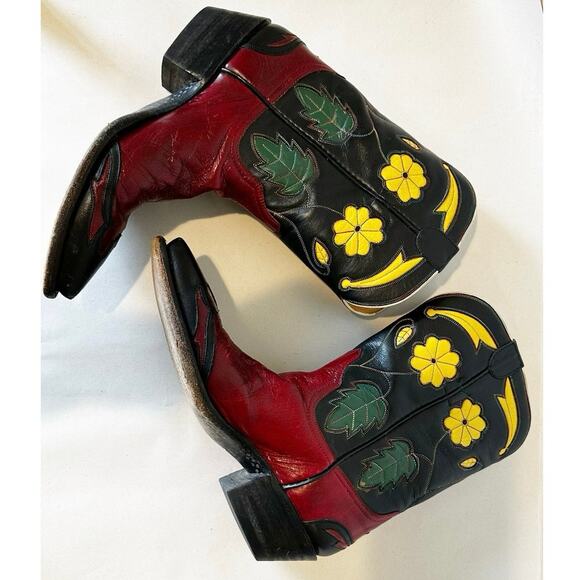 Stallion Women’s Custom Red Floral Peewee Cowgirl Boots Cowboy Leather Vintage 5 - Picture 5 of 16